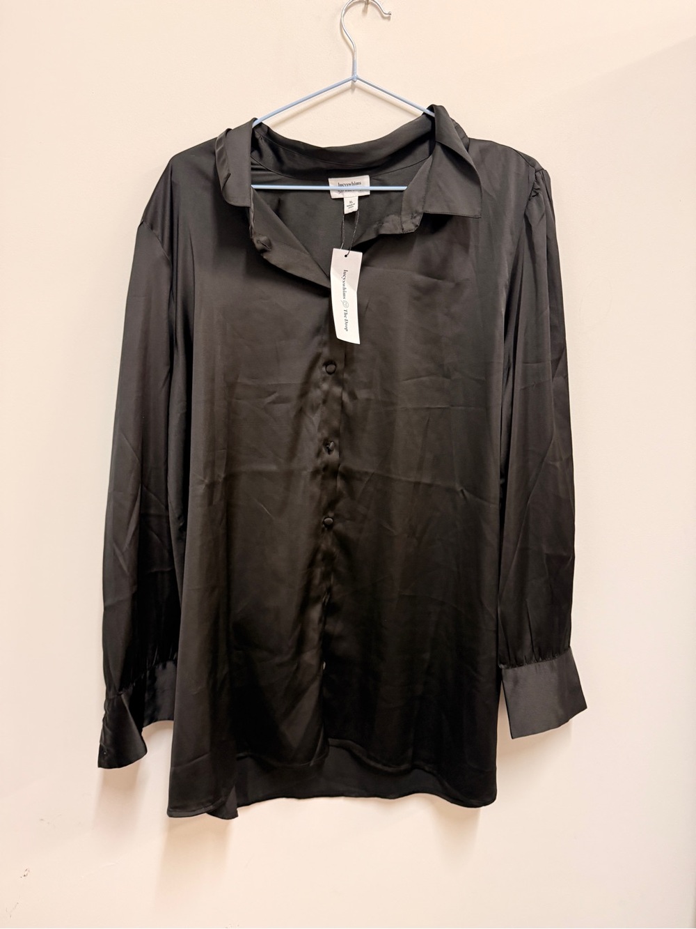 Black Satin Button-Down Shirt